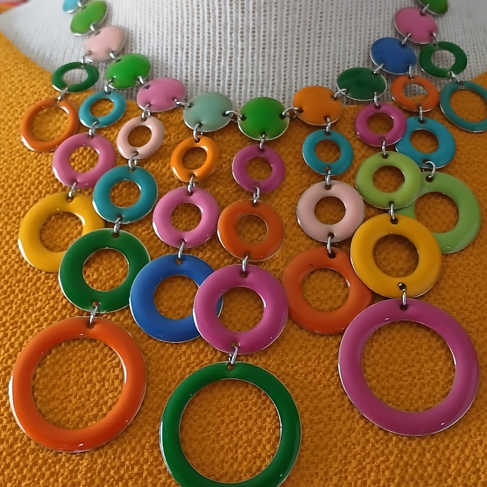 Multicolor Circle Link Statement Necklace And Ear… - image 4